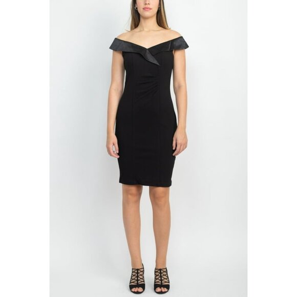 S.L. Fashions Women's Short Off The Shoulder Sheath Dress with Side Ruche - Picture 3 of 9